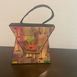vintage Angela Frascone purse bright print of martini's/cocktails handle